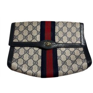Authentic Gucci- GG Sherry Line PVC Canvas Leather Bag